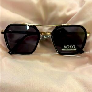 XOXO Black & Gold Oversized Geometric Sunglasses
